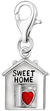 Quiges Charm Anhänger Home Sweet Home Hause Herz Liebe 925 Silber mit Karabinerverschluss für Bettelarmband