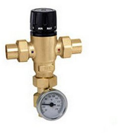 Caleffi 521519A Mixing Cal 3-Way Thermostatic Mixing Valve, Low-Lead Brass with Adaptor