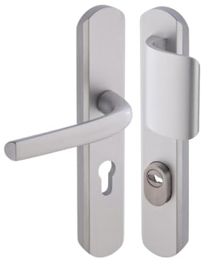Vachette Poignée de porte blindée sur Plaque pour porte Palière Secumax One - Entraxe 195 mm - Pose Facile - en Aluminium - Protecteur de Cylindre Inox Ajustable de 5 mm - Argent - Garantie 10 Ans