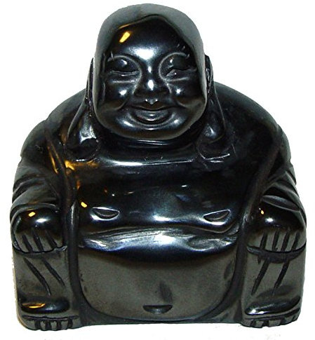 Janni-Shop-Figuren Hämatit Buddha aus echtem Edelstein Happy Buddha sitzend, lachender Buddha