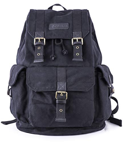 Gootium Canvas Rucksack - Vintage Outdoor Rucksack Reise Tagesrucksack, Farbe: Schwarz, L, Casual