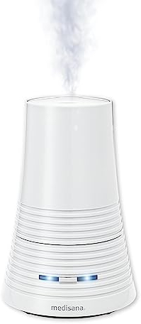 Medisana AH 662 Humidificador ultrasónico, Purificador de aire idóneo para dormitorios, Habitaciones infantiles, Con compartimento de aromas, Tanque de agua de 900 ml, Autonomía de 15 horas