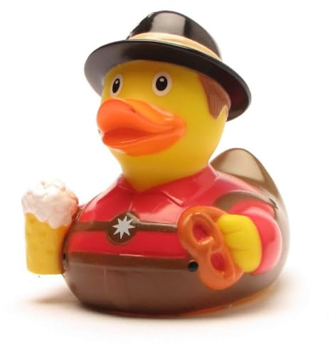 Duckshop I Badeente Trachten Mann I Quietscheente I L: 8,5 cm I Quietscheentchen I Geschenk für Bayern-Fans I Präsent Sammler