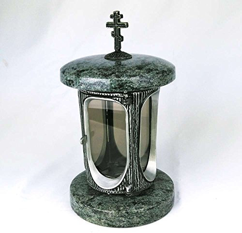 designgrab Farol para cementerio con cruz ortodoxa, cuerpo de aluminio con granito sueco Black SS1.