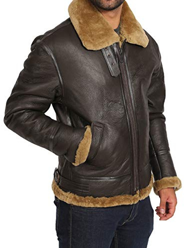 A1 FASHION GOODS Herren Klassischer Real Schaffell Flying Ledermantel Braun B-3 Bomber Fliegerjacke Ingwer Shearling - Maurice