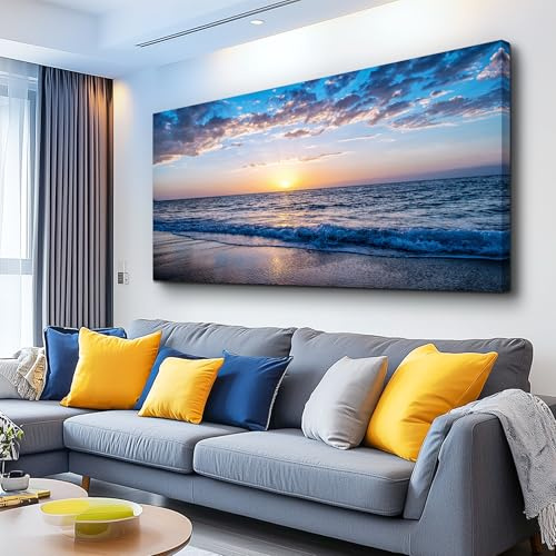 hyidecorart Wall Art Moon Sea blue Ocean Landscape Paintings Bedroom Canvas Art Print wall art for living room Paintings for Wall Decor and Home Decor (20 x 40inch x 1pcs)