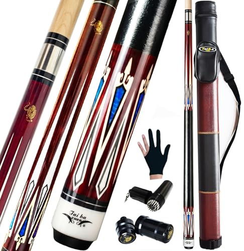 Tai ba cues Billard-Queuestab + Hartschalenkoffer, 13 mm Spitze, 147,3 cm, Hartholz, kanadischer Ahorn, professioneller Billard-Queue-Stick 18,19,20,21,22 g (wählbar), Blau, Schwarz, Rot, Grau, Grün