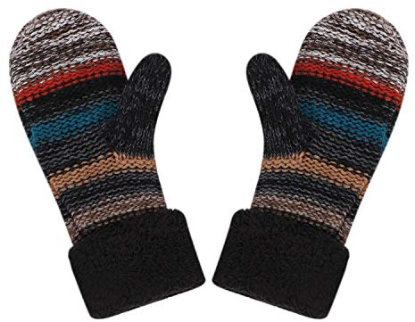 ITODA Womens Knit Gloves Winter Thermal Knitted Gloves Thick Fleece Lined Insulated Warm Mittens Ladies Girls Full Finger Hand Warmer Outdoor Cold Weather Gloves Birthday