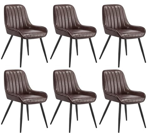 Lestarain Esszimmerstühle 6er Set Retro Kunstleder Dunkelbraun | Metallbeine 150 kg belastbar Gepolstert Für Küche Für Wohnzimmer