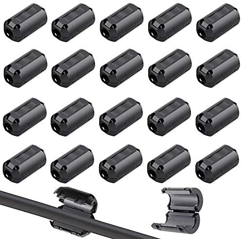 QitinDasen 20Pcs Schwarz Ferrit Ringkern Kabel-Clip, Ferrite Ring Core, RFI EMI Rauschunterdrückung, EMI Entstörfilter Ferritfilter, Klappferrit Ferritkern Kabelklemme (5mm Durchmesser)