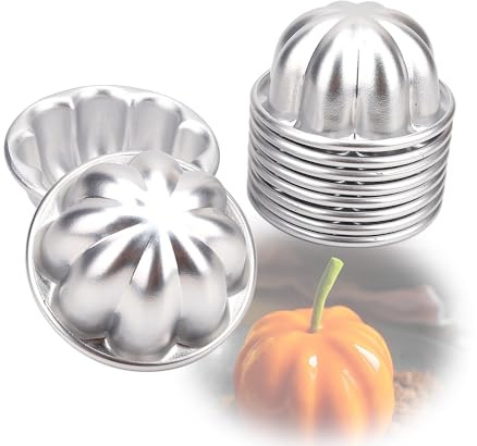 LoBake 10pcs Various Half Ball Pumpkin Grape Vollyball Shell Aluminium Tart Mould Jelly Pudding Cup Cupcake Mold Baking Tools (R13 Small pumpkin)