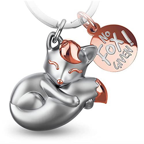 FABACH Fuchs Schlüsselanhänger Foxy mit Gravur - Süßer Schlüsselanhänger Fuchs - Glücksbringer Charm für Frauen - Fuchs Geschenk Beste Freundin Geschenke - Fuchs Anhänger - No Fox Given, Roségold
