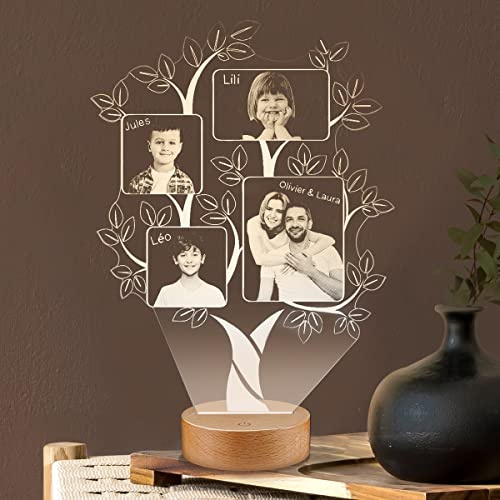 Lampephoto.fr Fotogeschenke Personalisierte Fotolampe - Lasergravierte Lampe Baum Mit Foto - Geschenkideen für Frauen - Geburtstagsgeschenk