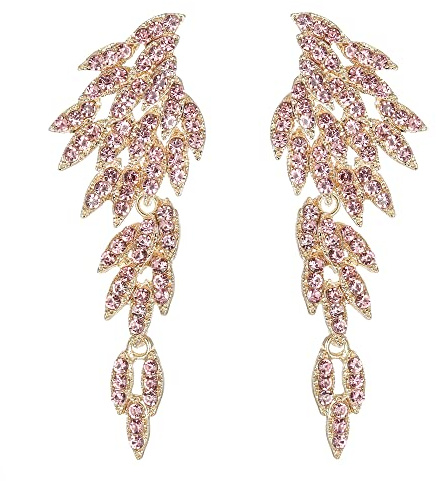 Pendientes de Mujer- Clearine Art Deco Racimo de Hojas de Ala de Ángel Aretes Llamativos Araña Colgante Largos de Gota Regalo