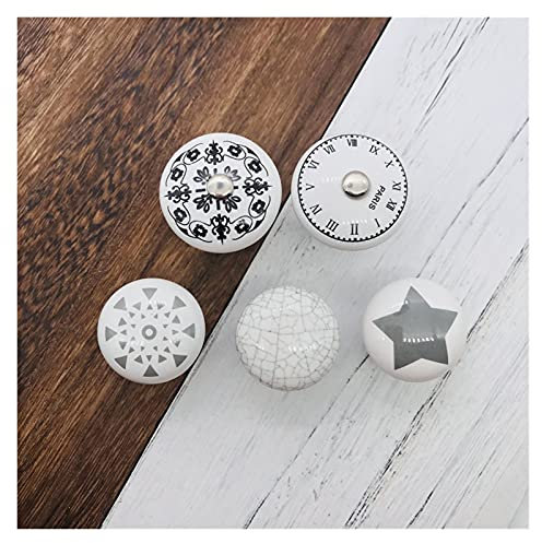 Cabinet Hardware 1 Piece Dressing Table Knob Round White Ceramic Drawer Handle Children's Room Star Clock Cute Door Cabinet Handle Furniture Hardware (Color : Star Image)