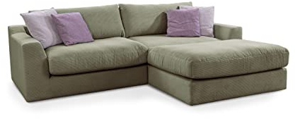CAVADORE Ecksofa Fiona / Mega L-Sofa in Cord mit tiefen Sitzflächen und weicher Polsterung / Cordsofa / 277 x 90 x 199 / Cordstoff Olive