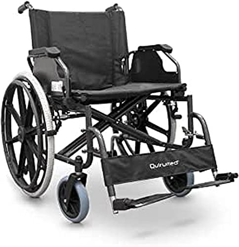QUIRUMED Sedia a rotelle QUIRUMED, LARGHEZZA SPECIALE 56 CM UTILE, pieghevole, Acciaio, Imbottitura rimovibile, Seduta ampia, Ripiegabile facilmente, Braccioli rimovibili, Per anziani, Per disabili
