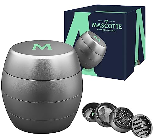 Mascotte® Design Grinder en Aluminium | Moulin a epices pour herbes et tabac | Effriteuse compact de 4 cm de diamètre | Ensemble de 4 pièces avec grattoir à pollen