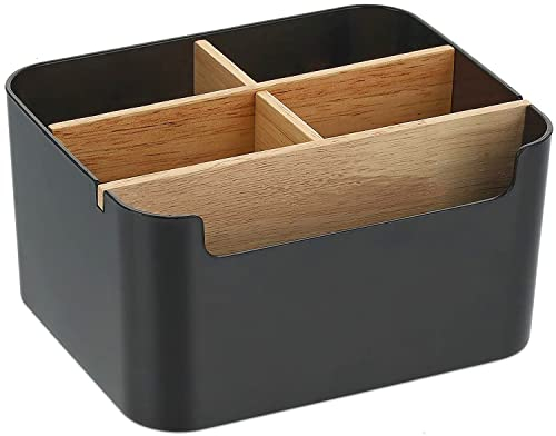 VICDUEKG Schreibtisch Organizer, 5 Fächer Bambus Büro Organizer mit Stifthalter, Aufbewahrungsbox Desk Organizer für Stifte, Kosmetika, Haftnotizen (Schwarz)