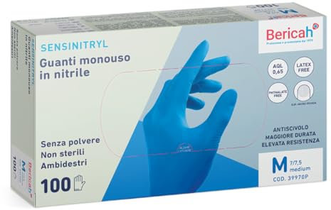 KLP guanti bericah sensi nitril powder free nitrile blu 100 pezzi confezionati in box da 100 ciascuno taglie disponibili S/L/XL (L)