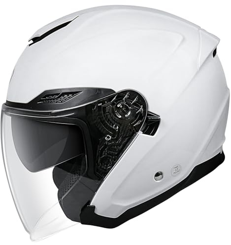 NENKI Rollerhelm für Motorradfahrer, Motorradhelm ECE 22.06, Jethelme mit Doppelvisier und Sonnenblende, Halbhelme für Damen Herren (Weiß, XXL)