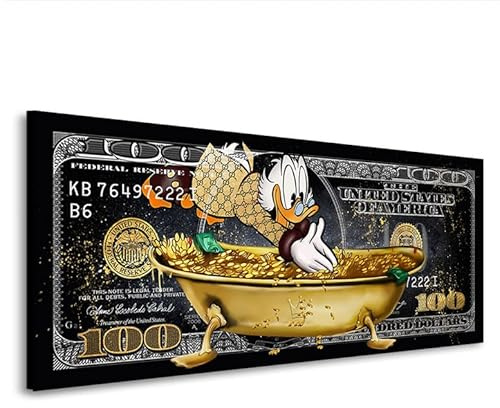 Kunstgestalten24 Leinwandbild Dagobert Duck 100 Dollar Pop Art Comic Bild Kunstdruck Wohnzimmer Büro Deko
