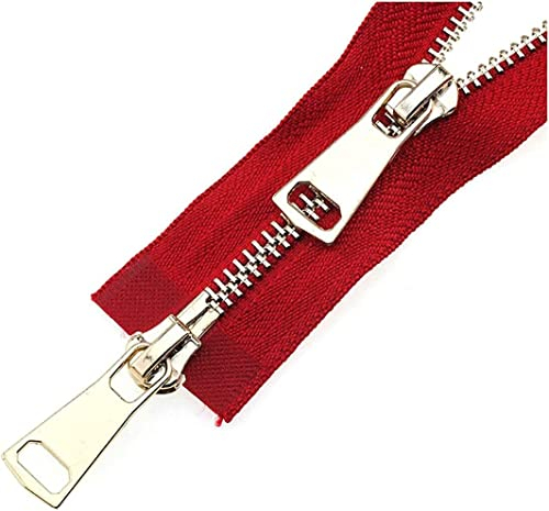 Ersatz-Reißverschlussschieber, 5# Doppelschieber 60/70/80/90/100/120/150 cm, automatische Verriegelung, Metall-Roségold-Reißverschlusszubehör, Nähen, Rot, 70 cm (Farbe: Rot, Größe: 70 cm) Rot