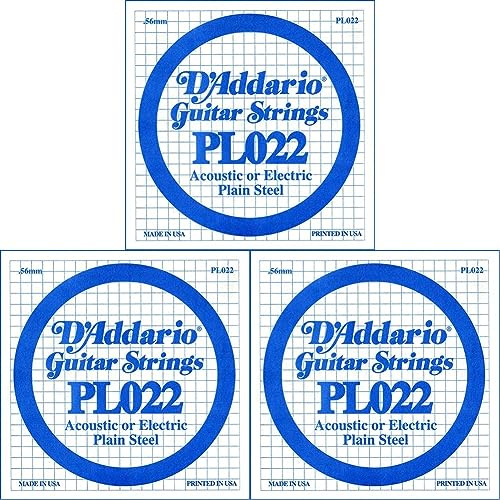D'Addario PL022 Gitarren-Einzelsaite (für Akustik oder E-Gitarre) 0,056 cm (0,022 Zoll) (Packung mit 3)