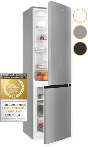 Exquisit® Frigorífico Combi 253L, Inoxlook, Clase C, Tecnología No-Frost, Puerta Reversible, Cajón Verdulero, Estantes de Cristal, Iluminación LED, Medidas (180,5 x 54,5 x 60,0 cm)