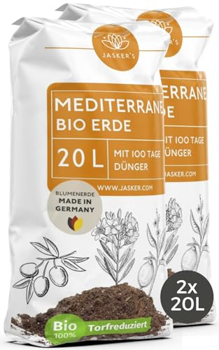 Bio Mediterrane Erde & Kübelpflanzenerde mediterran 40 L (2x20L) - Mediterrane Pflanzenerde mit 40% weniger Torf - Mediterane Pflanzerde mit Dünger - Als Lavendel Erde, Plumeria Erde & Oleander Erde