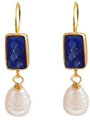 Ohrhänger Lapislazuli + Barockperle Messing vergoldet ca. 4,3 cm lang