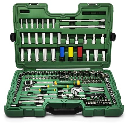 SATA ST09546G - Juego de 180 llaves de vaso (1/4, 3/8 y 1/2, 6 carracas, juego de herramientas), juego de herramientas especiales para la mayoría de reparaciones mecánicas