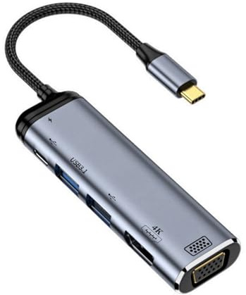 Leehitech USB C Hub, 6-in-1 USB C to HDMI Dual Screen Display Adapter with 1080P VGA, 5Gbps USB 3.1 A, USB 2.0, Type C 2.0, PD 100W for iPhone 16/15 Series, iPad Pro, MacBook, Dell, Samsung Galaxy S24