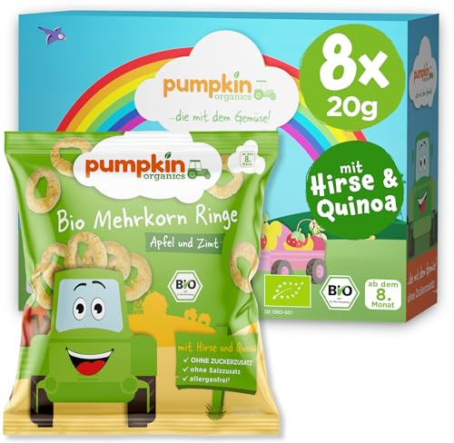 Pumpkin Organics Baby Bio Knabbersnack 8x Mehrkorn Ringe Apfel Zimt