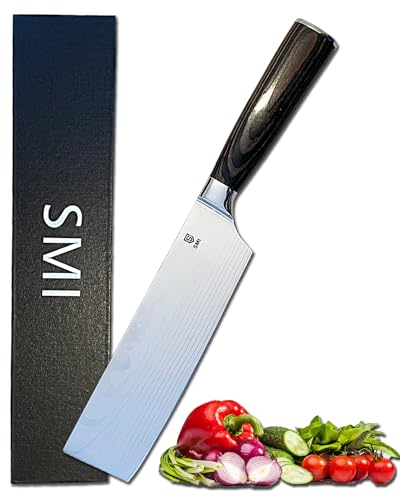 SMI 7 Zoll Nakiri Messer Hackmesser küchenmesser Kochmesser Pakkaholz Griffe für Haus und Küche
