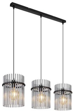 Globo Pendelleuchte mit drei Lampenschirmen in Rauchfarben, Breite 80cm, 15698-3H |