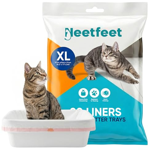 20 x extra stora kattsandsbrickor med dragsko, 97 x 43 cm repbeständiga och läckagesäkra plastpåsar slitstarka kattlådor för stor kattlåda, 2 mils tjocklek