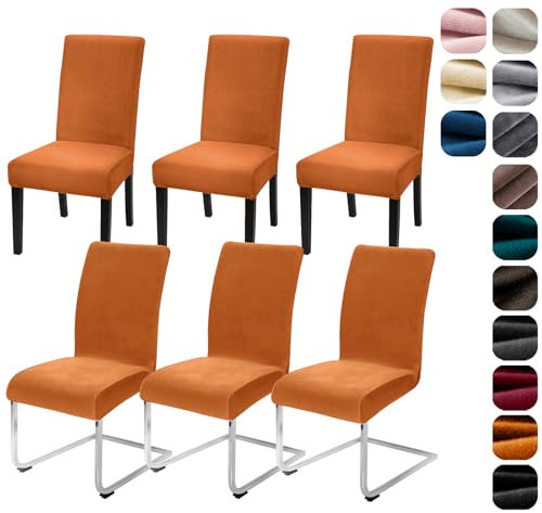 Alishomtll Stretch Samt Stuhlhussen 6er Set Velvet/Velour Stuhlbezug Schwingstuhl Elastische Hussen Waschbarer Stühle Schutz für Küche Restaurant Hotel Bankett Hochzeit (Orange, 6 Stück)