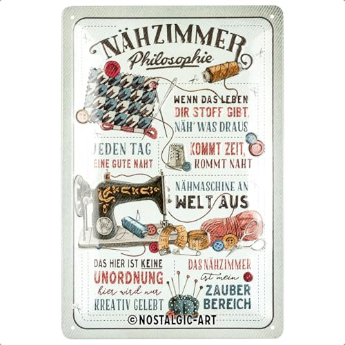 Nostalgic-Art Retro Blechschild, 20 x 30 cm, Nähzimmer Philosophie – Geschenk-Idee für Dein Zuhause, aus Metall, Vintage Design mit Spruch, Blechschilder Sprüche, Nähen-Deko | aus Metall, Vintage Design, Blechschilder Sprüche, Nähen-Deko, Geschenk-Idee für Zuhause
