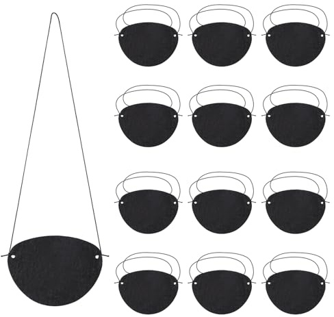 NQEUEPN 12St Piraten Augen Patches, elastische Filz-One Lidschatten, bequeme Augenmasken für Kinder Erwachsene, Halloween Piraten Thema Party Cosplay Rollenspiel (Reines Schwarz)
