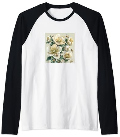 Graphique Fleur d'hellébore avec des abeilles autour Manche Raglan