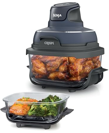 Ninja Crispi 4-in-1 Glass Air Fryer | 450°F | Non-Toxic | 4QT & 6-Cup Glass Containers w/Lids | Microwave, Freezer, Dishwasher Safe | Max Crisp, Air Fry, Bake, Recrisp | Cyberspace Gray, FN101GY