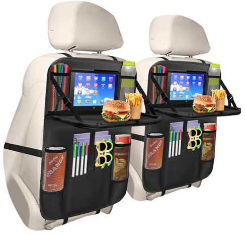 Boolico Auto Rückenlehnenschutz,Große Kapazität Organizer Kinder mit Faltbar Tisch und Tablet Aufbewahrung,600D Oxford Stoff Kick Matten Schutz für Autositz zurück 2 Pcs