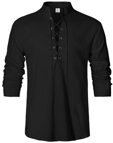 LVCBL Chemise médiévale en Lin pour Homme - Style rétro Traditionnel - À Lacets - M-3XL
