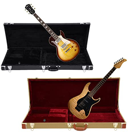 Gitarrfodral elgitarr gitarrväska bärbar elgitarrfodral hårt skal med nyckel och handtag, rektangel hårt skal skyddande bärfodral, för de flesta elgitarrer, GUL, Nej