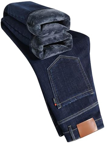 Thermojeans Herren Thermo Männer Thermohose Thermojeans Jeanshose Regular Fit Jeans Gefüttert Arbeitsjeans Thermo Arbeitshose Blau 34