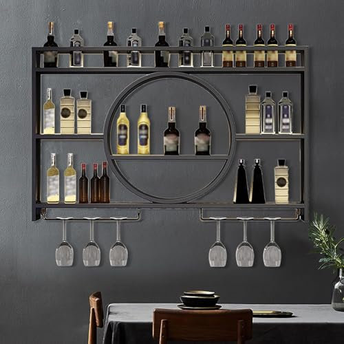 Cantinetta Da Parete,portabottiglie Parete Tondo Porta Vino Bottiglie Di Muro Portabottiglie Design Metallo Angolo Bar Per Casa Ad A Soffitto(Size:120 * 15 * 80cm,Color:Nero)