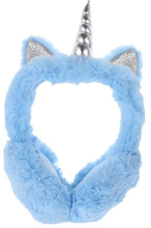 WESIEVYA Adjustable Plush Unicorn Earmuffs for Boys and Girls and Adults Foldable Comfortable Ear Warmers Light Blue Winter Ear Covers for Outdoor Activities