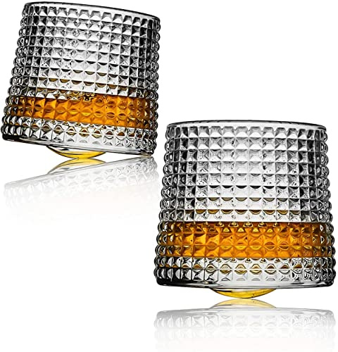 Webao Altmodische Gläser 2er Set Whisky Gläser 160ml Old Fashioned Handgeblasen Kristall Whiskyglas Bleifreiem Whiskybecher für Scotch, Bourbon, Cognac und Cocktails, Geschenk für Männer, Gitter