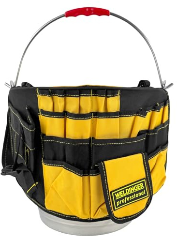 WELDINGER Werkzeugeimer für die Baustelle aus Edelstahl mit praktischer Werkzeugtasche
